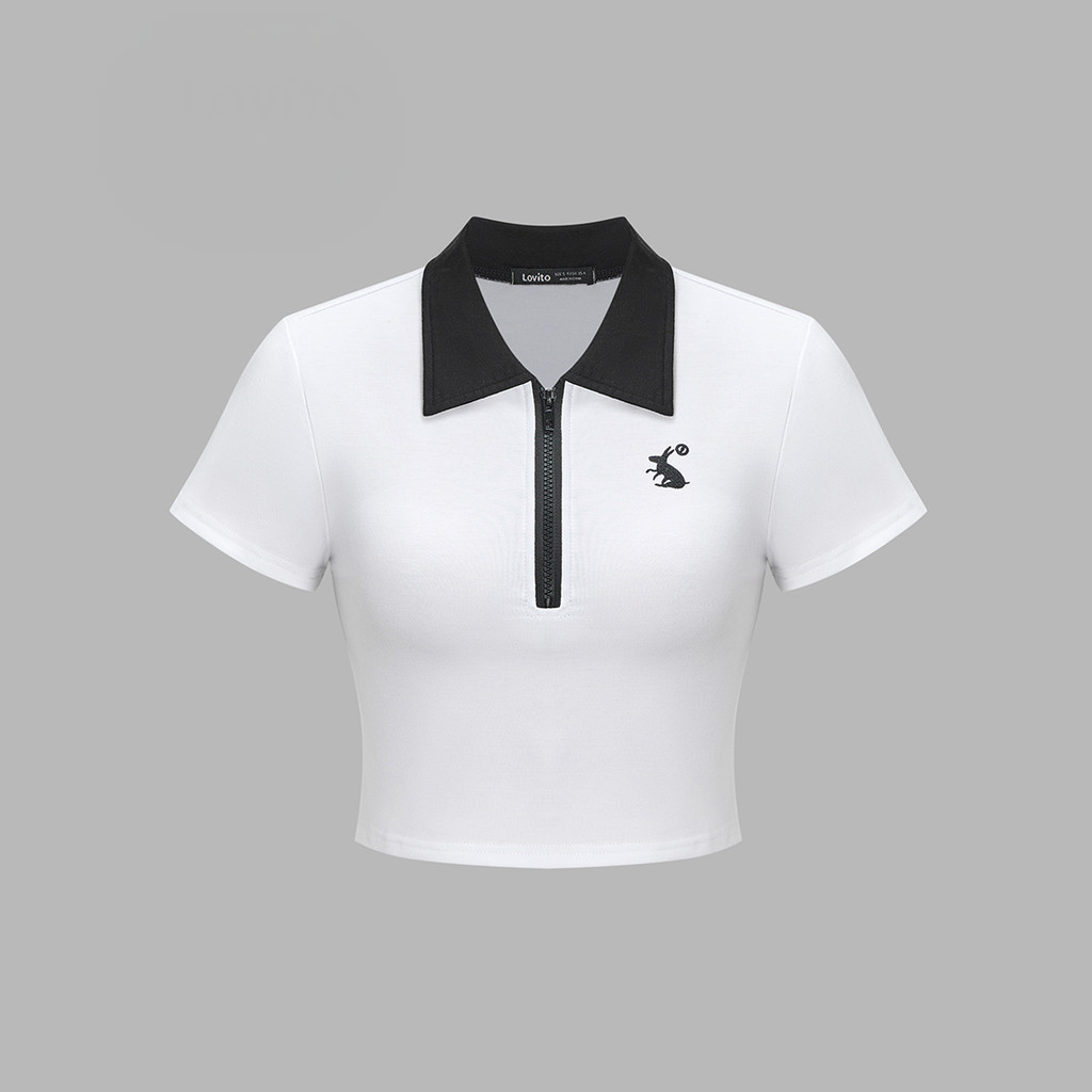 Camiseta Tipo Polo con Cremallera y Bordado