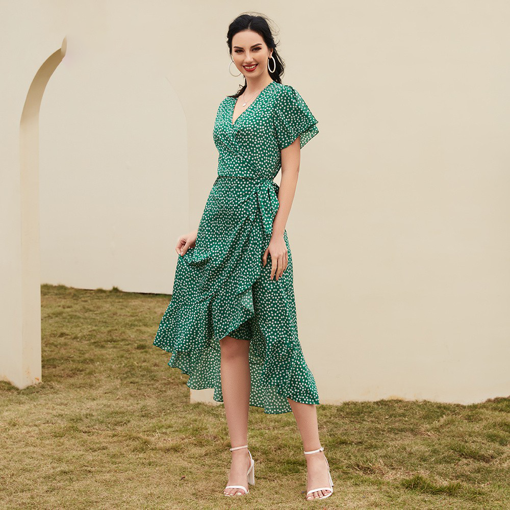 Vestido Largo Boho Floral con Cuello V Profundo y Abertura Lateral | Lovito