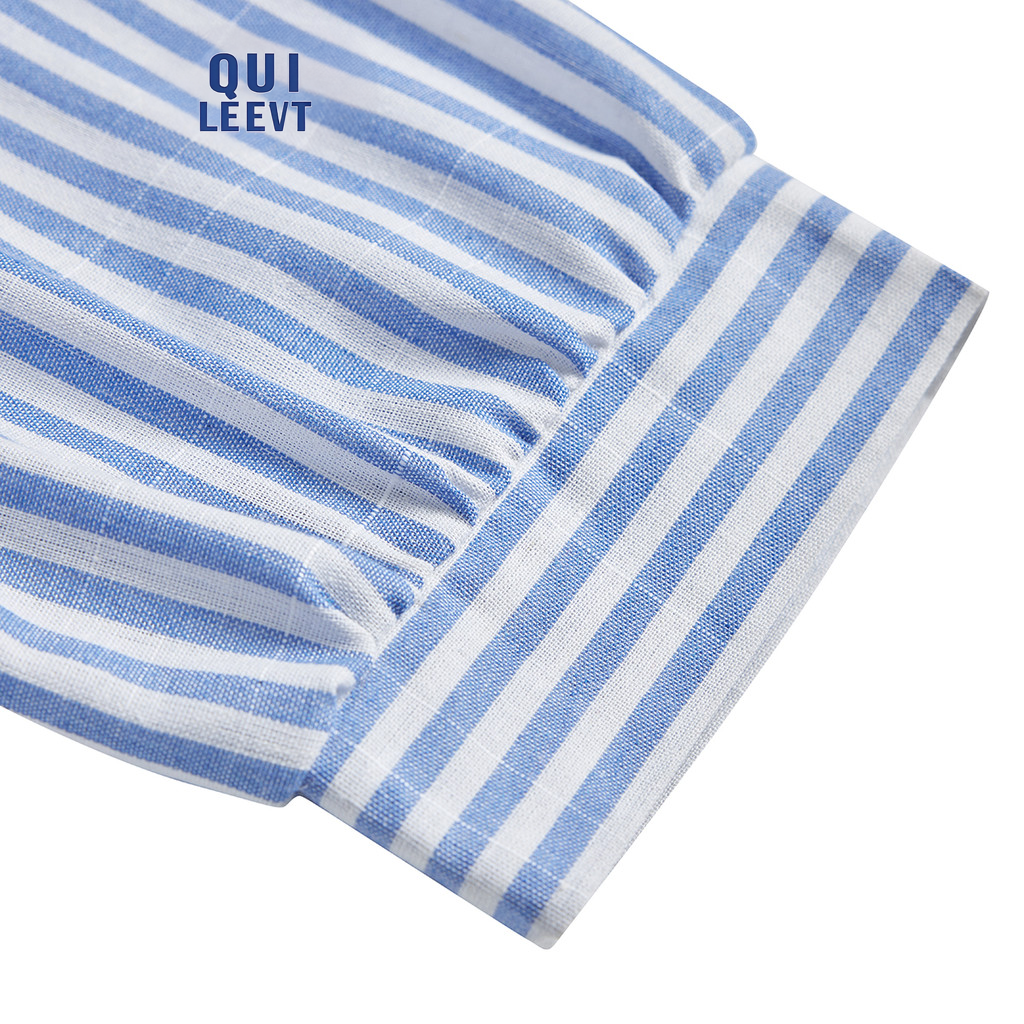 Blusa Casual Rayas Azul y Blanca | Cuello Clásico | Botones Frontales | Algodón & Poliéster