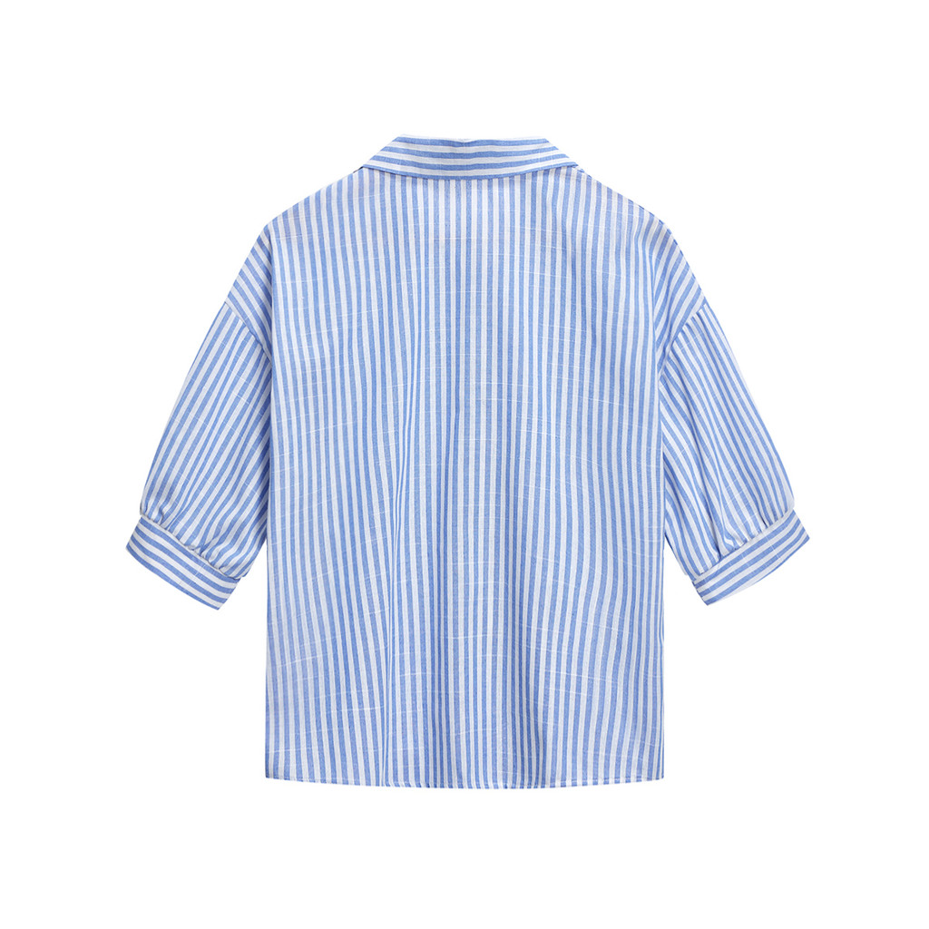 Blusa Casual Rayas Azul y Blanca | Cuello Clásico | Botones Frontales | Algodón & Poliéster