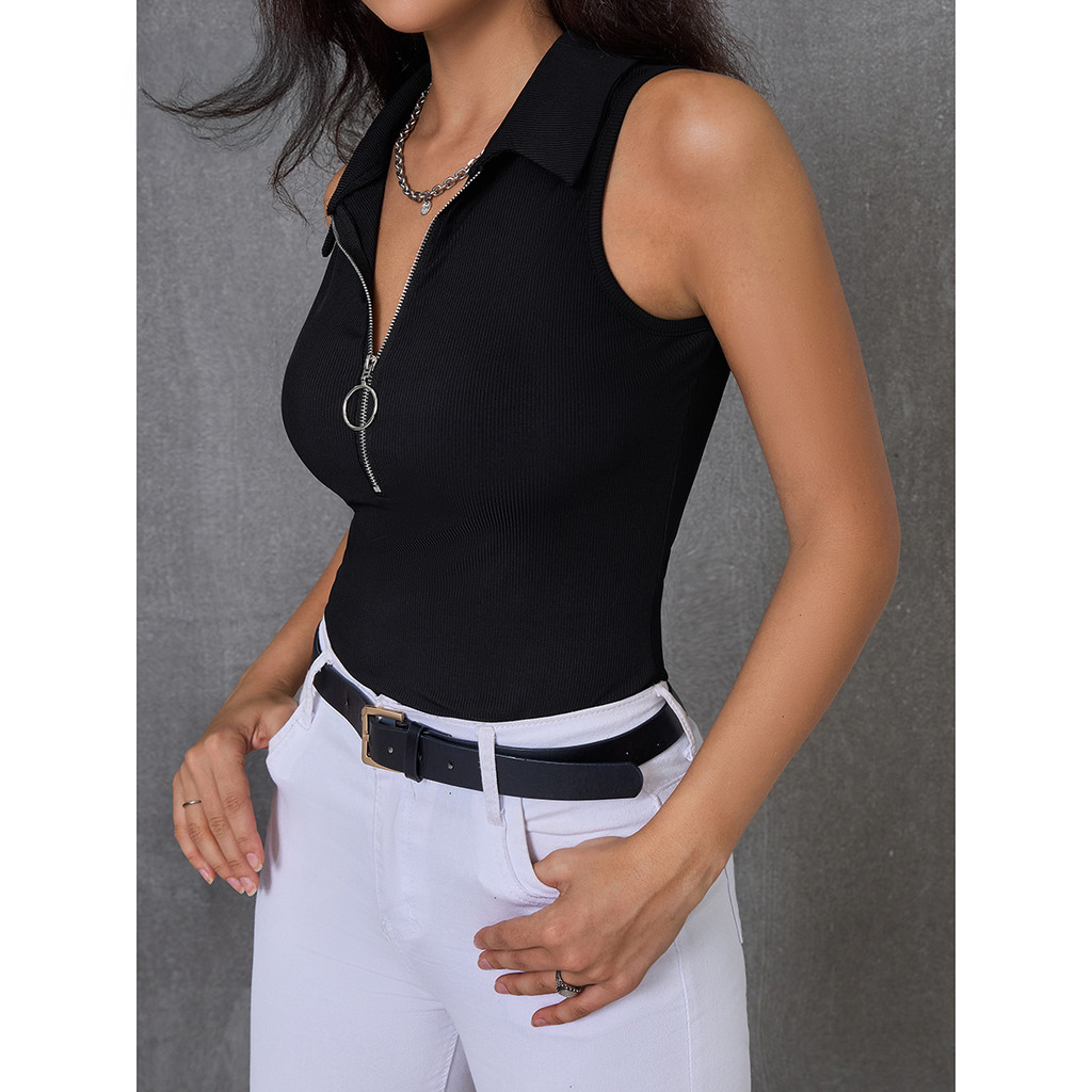 Top Sin Mangas Mujer Lovito | Cremallera Casual | Negro Moderno