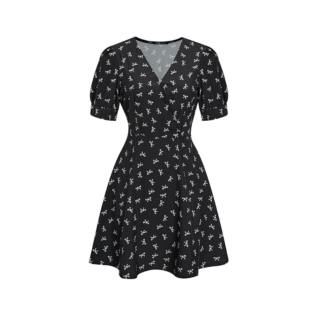 Vestido Mini Casual Estampado Floral Ditsy Mujer | Manga Corta Escote V