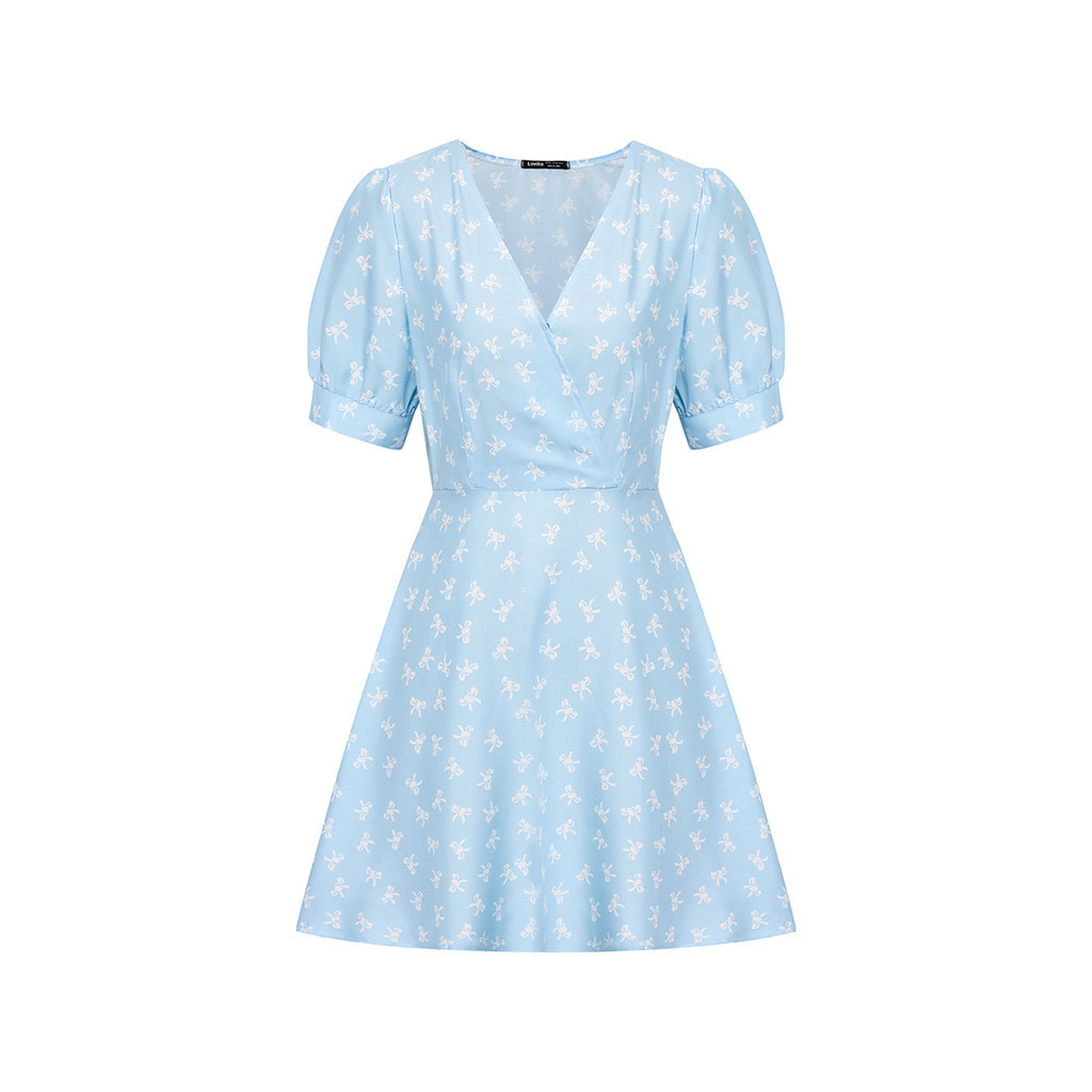 Vestido Mini Casual Estampado Floral Ditsy Mujer | Manga Corta Escote V