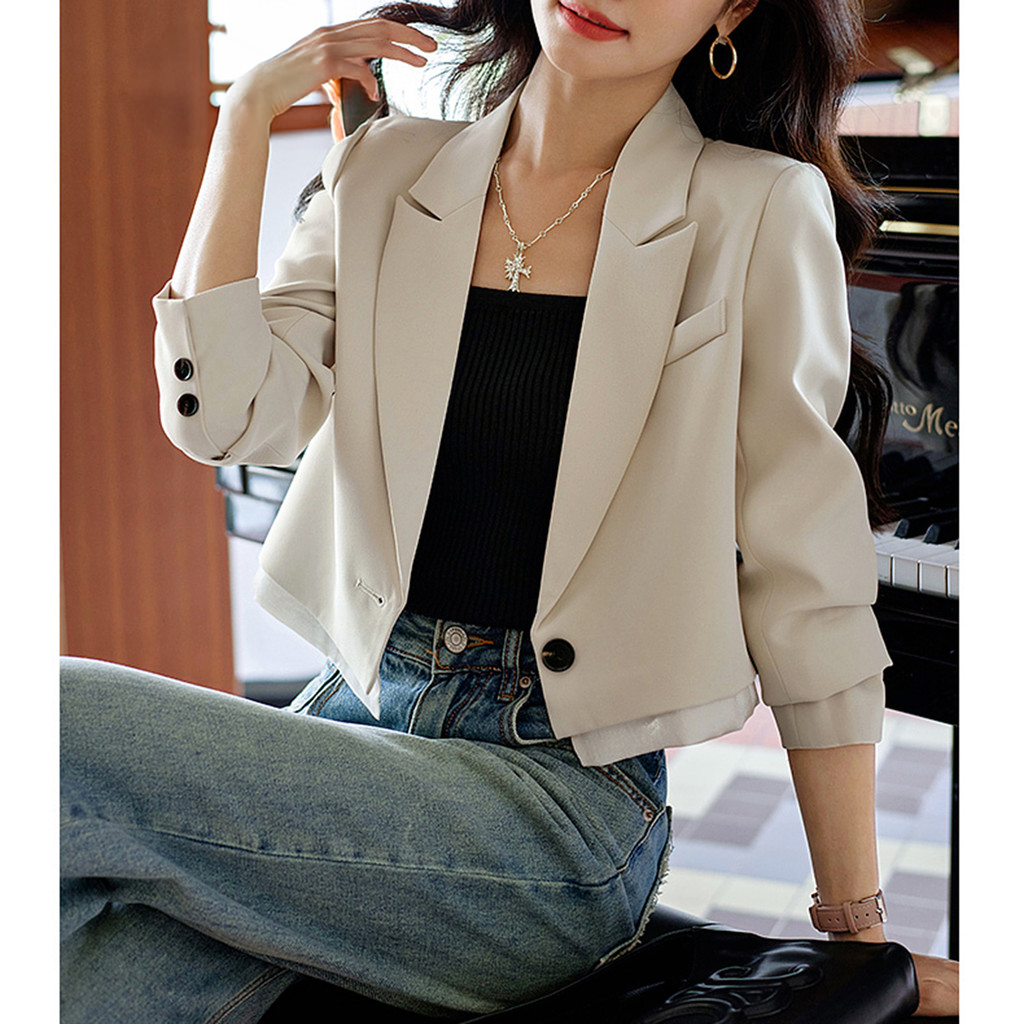Blazer Casual con Botón Frontal y Almohadillas | Mujer | Color Albaricoque