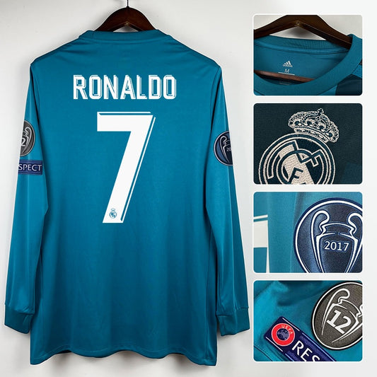 Camiseta Real Madrid 17/18 Tercera Ronaldo Azul Retro | Edición Champions
