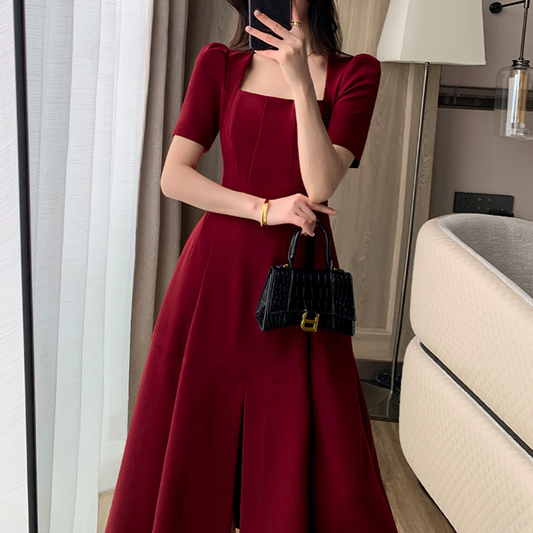 Vestido Elegante con Abertura Frontal y Corte Línea A | Mujer | Color Burdeos